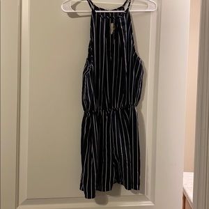 Navy blue and white striped romper